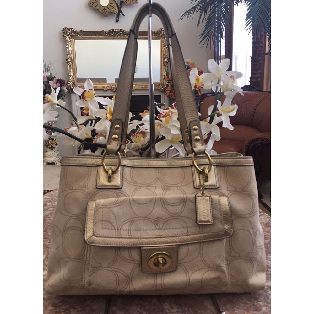 Coach Penelope  Signature Linen‎ Stitches Carryall Hand Bag F19231 Retail $328